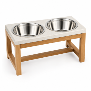 Elevated Double Dog Bowl Stand – Bamboo Raised Pet Feeder with Stainless Steel Bowls